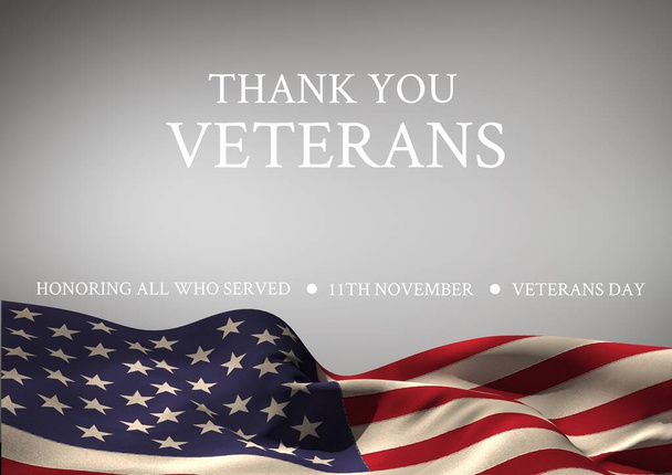 Thank you veterans over american flag waving, veterans day and patriotism concepts. digitally generated image - Foto, Imagen