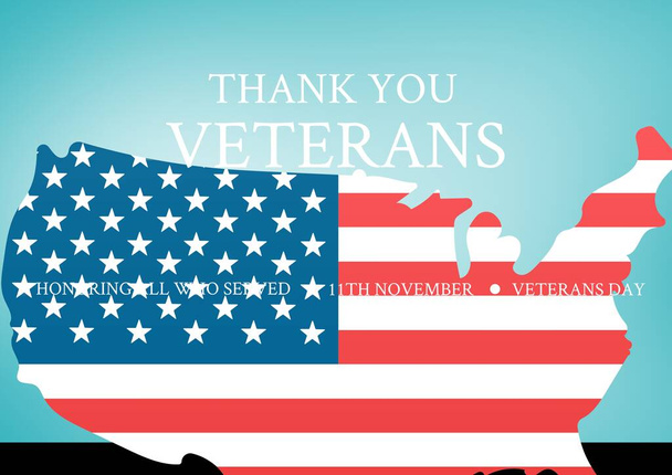 Thank you veterans over american flag country outline, veterans day and patriotism concepts. digitally generated image - Foto, Imagen