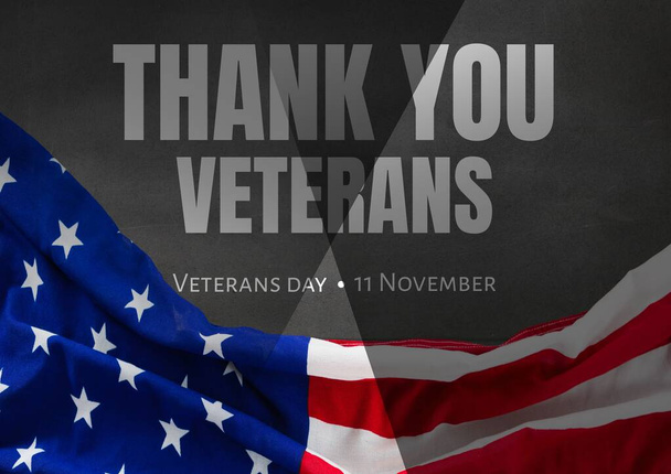 Thank you veterans and american flag over grey background, veterans day and patriotism concept. digitally generated image - Foto, Imagen