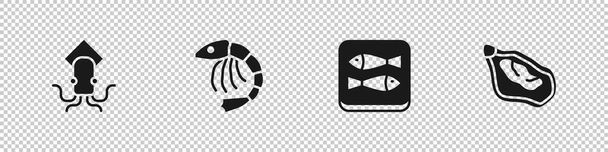 Ensemble poulpe, crevettes, poisson en conserve et icône de moule. Vecteur - Vecteur, image