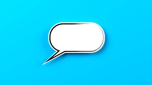 Black-framed empty white-colored speech bubble. On blue-colored background. Horizontal composition with copy space - Photo, Image