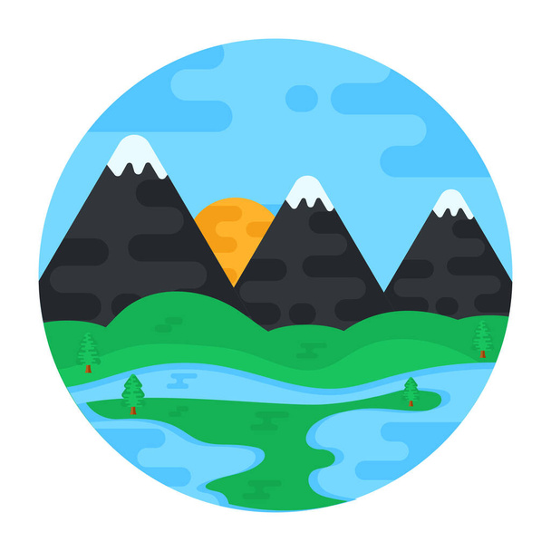 landscape with mountains and river, vector illustration - Вектор, зображення