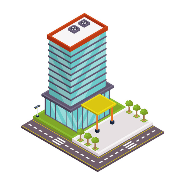 isometric city building with skyscrapers and buildings vector illustration - Wektor, obraz
