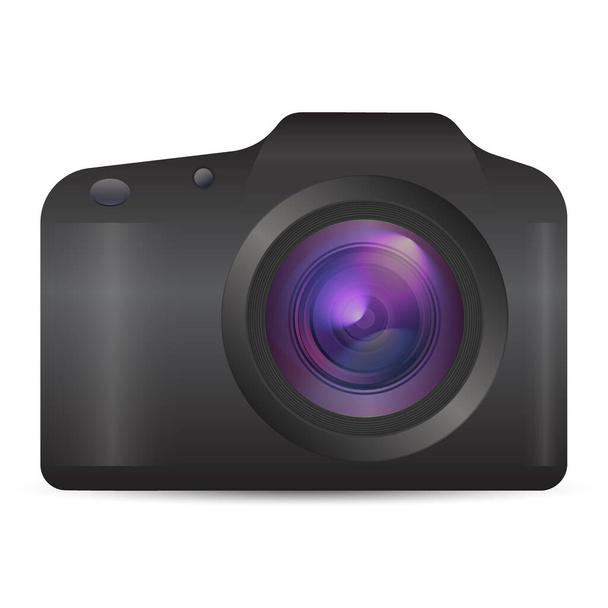 Vector photo camera. Realistic colorful analog photo camera isolated on white background. 3d photorealistic icon design front view with lens flare symbol. Vector illustration EPS10 - Vektor, obrázek