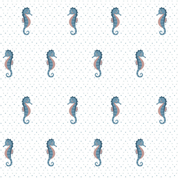 Nahtloses Seepferdchenmuster auf weißem Hintergrund. Farbvektorillustration für Stoffe, Einwickler. - Vektor, Bild
