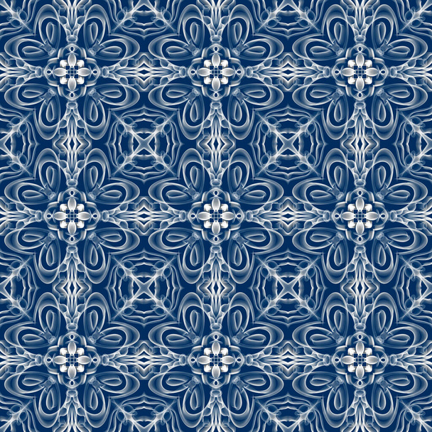 бесшовный орнаментальный узор, синий и белый - Фото, изображение
