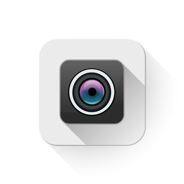 Camera icon With long shadow over app button - Vektor, Bild