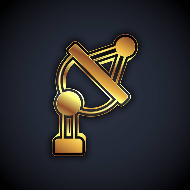 Gouden schotel pictogram geïsoleerd op zwarte achtergrond. Radioantenne, astronomie en ruimteonderzoek. Vector - Vector, afbeelding