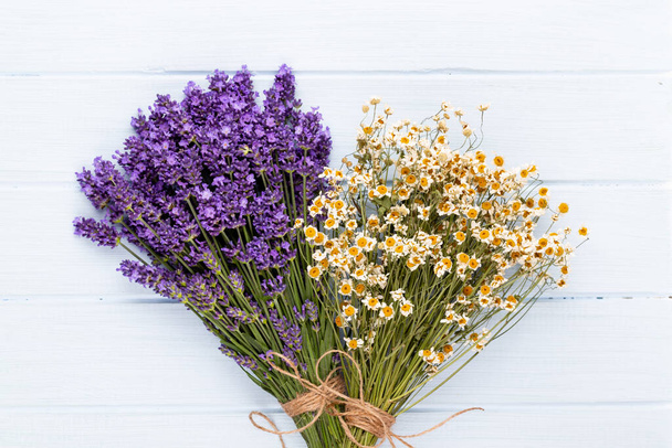 Lavender flowers bunch tied isolated on white background. - 写真・画像