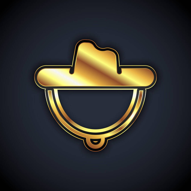 Gold Western Cowboyhut Ikone isoliert auf schwarzem Hintergrund. Vektor - Vektor, Bild