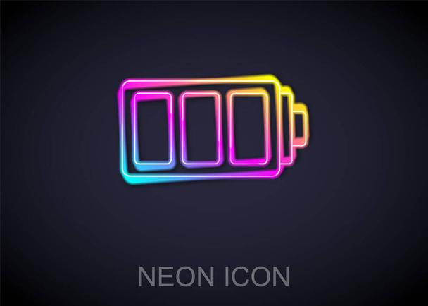 Glowing neon line Battery charge level indicator icon isolated on black background.  Vector - Vector, Image