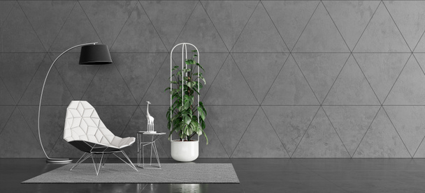 Moderno salotto interior design con poltrona contemporanea bianca 3d render 3d illustrazione - Foto, immagini