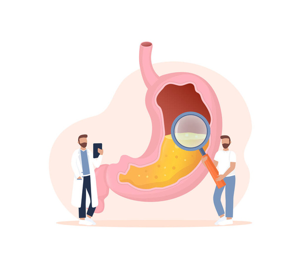 Illustrazione vettoriale del fumetto. Illustrazione vettoriale piatta con intestino, concetto di sistema digestivo. Personaggi. - Vettoriali, immagini