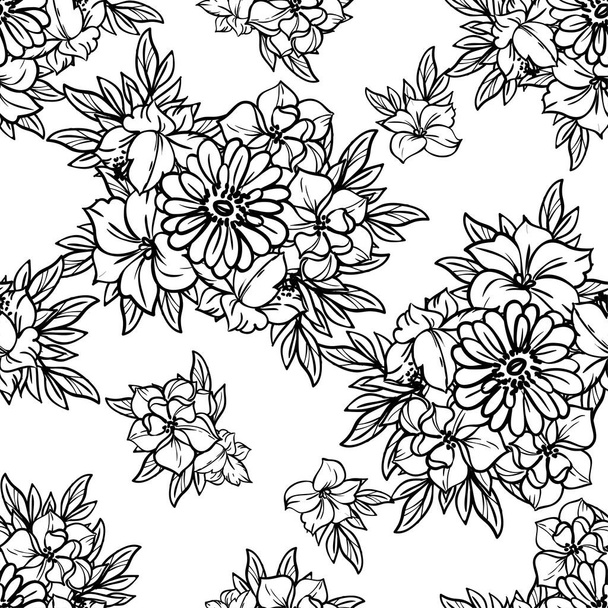 Abstract elegance seamless black and white background with flowers - Vettoriali, immagini