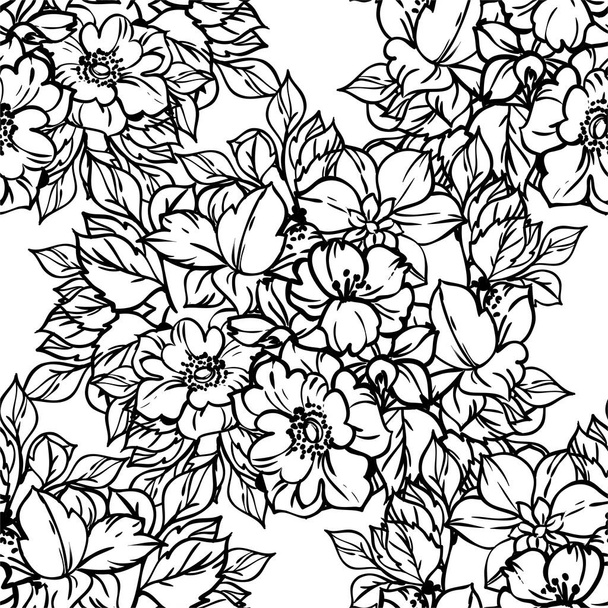 Abstract elegance seamless black and white background with flowers - Vektori, kuva