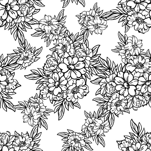 Abstract elegance seamless black and white background with flowers - Vector, afbeelding