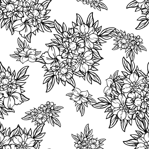 Abstract elegance seamless black and white background with flowers - Vector, Image