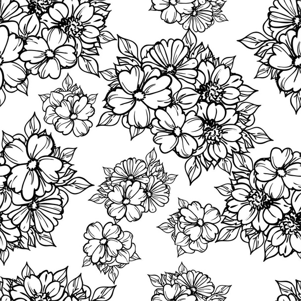 Abstract elegance seamless black and white background with flowers - Вектор, зображення