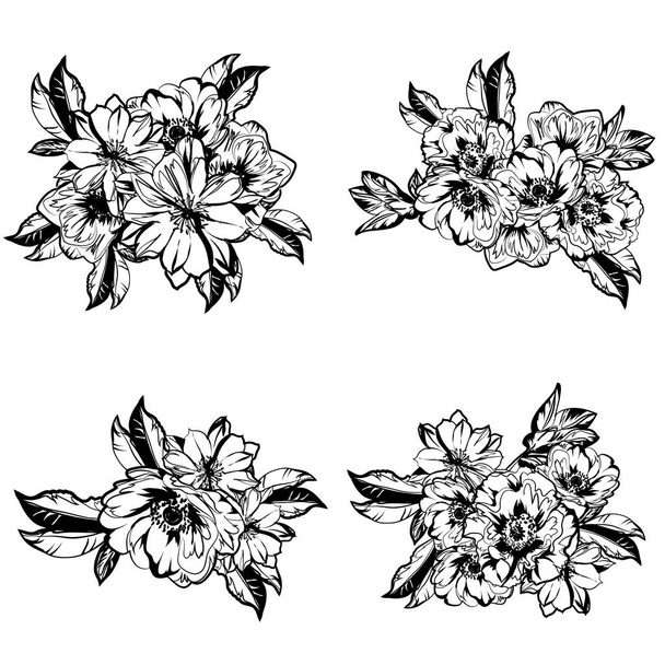Abstract elegance seamless black and white background with flowers - Vector, imagen