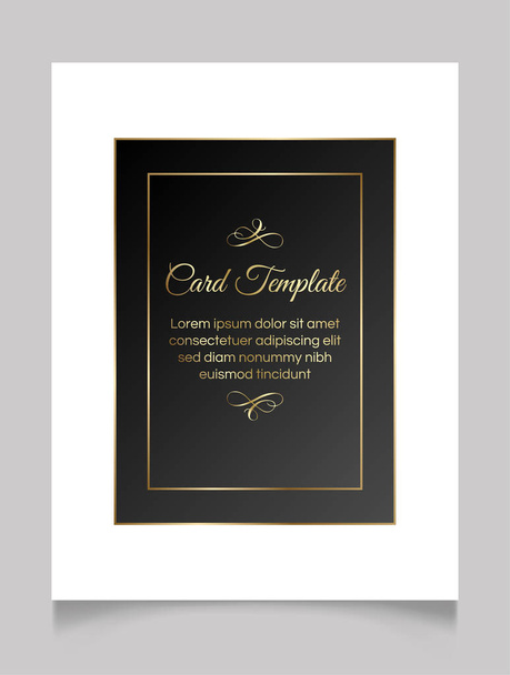 Golden shiny glowing blank frame over white background. Gold metal luxury rectangle border. Vector background illustration template. - Vetor, Imagem