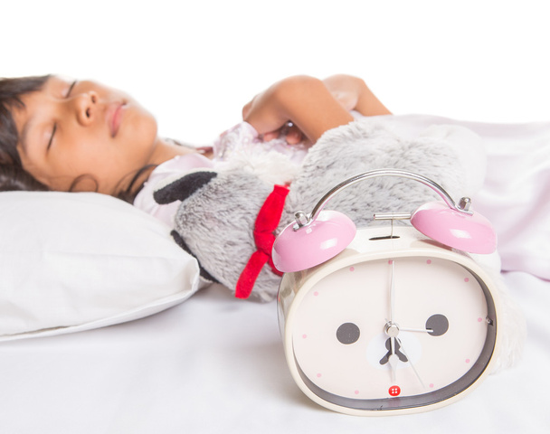 Young Girl Sleep With Alarm Clock - Foto, Imagem