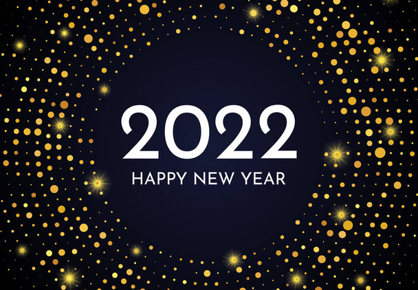 2022 Hyvää uutta vuotta kulta glitter kuvio ympyrän muodossa. Abstrakti kulta hehkuva puoliväri pisteviiva tausta joulun loma onnittelukortti tummalla pohjalla. Vektoriesimerkki - Vektori, kuva