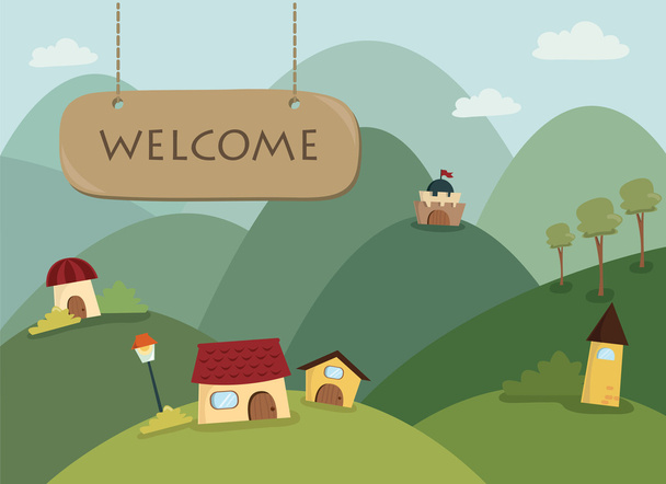 Happy Village Background with Welcome sign - Vector, Image