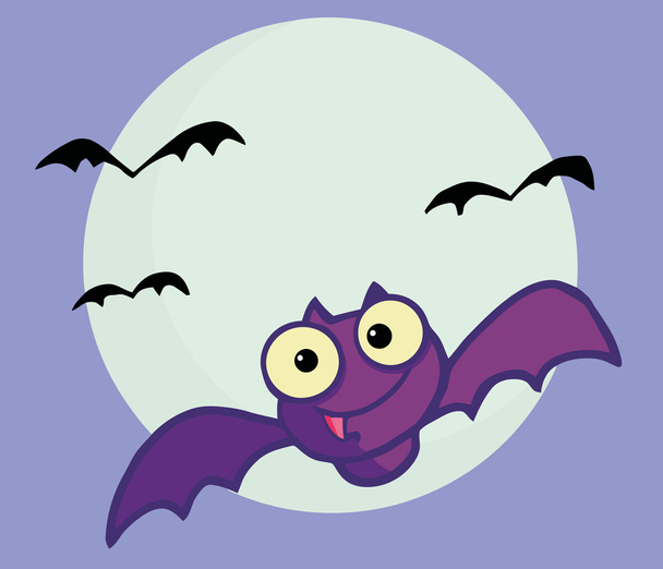 Cartoon Character Halloween Happy Bat In Flying In Night - Photo, Image