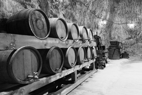 Old wine barrels in a salt mine - Photo, Image