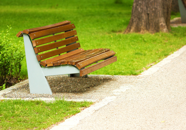 Деревянная скамейка в тихом парке
 - Фото, изображение
