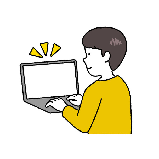 Хлопчик в жовтому одязі за допомогою комп'ютера
 - Вектор, зображення
