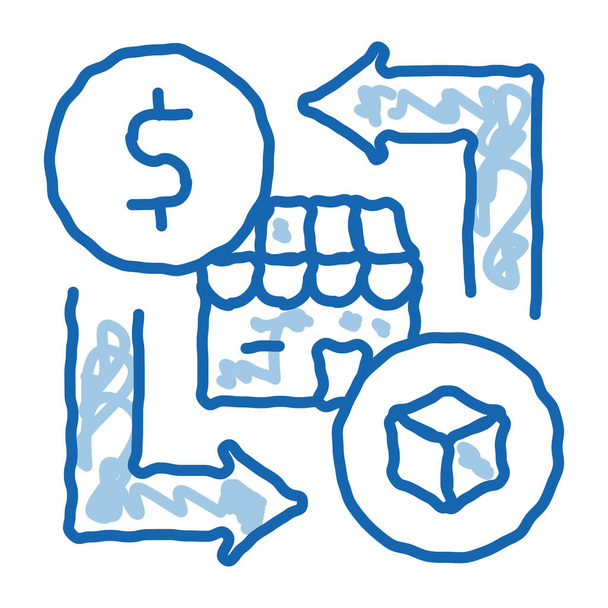 franchise business geld doodle pictogram hand getekend illustratie - Vector, afbeelding