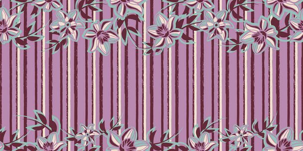 Vector violet mint floral striped seamless pattern - Vecteur, image