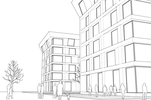 сучасний дизайн будівництва будинку 3d візуалізація
 - Вектор, зображення