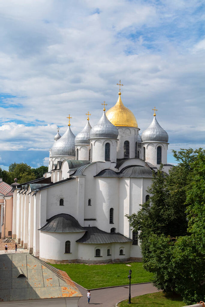 Veliky Novgorod, Russia-July 13, 2020: Cathedral of St. Sophia in Novgorod Kremlin. Kremlin of Great Novgorod Russia - Zdjęcie, obraz