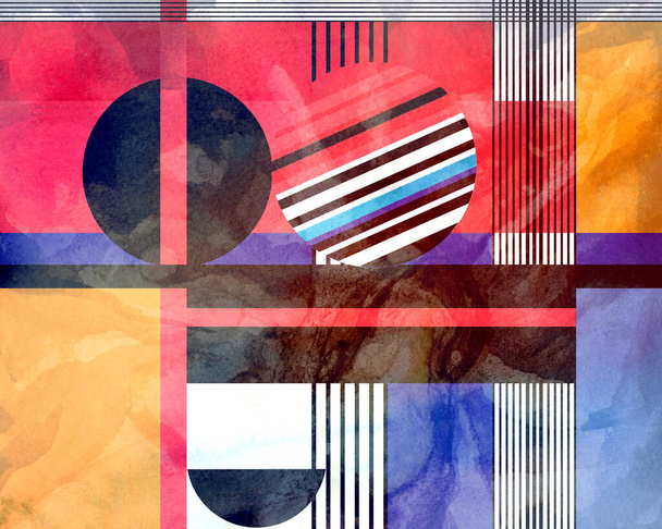Abstract geometric watercolor retro background with bright objects. Sample design for a website or cover - Foto, immagini