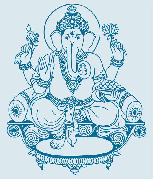 Σχέδιο ή σκίτσο του Κυρίου Ganesha περίγραμμα και σιλουέτα επεξεργάσιμη εικονογράφηση - Διάνυσμα, εικόνα