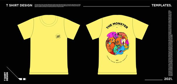 Modèle de conception de t-shirt d'illustration vectorielle avec des monstres abstraits colorés - Vecteur, image