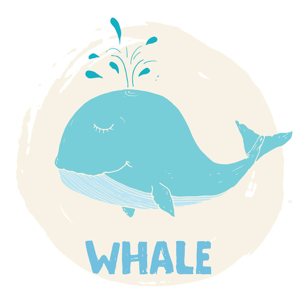 Cute Whale Cartoon Hand Drawn Animal Doodles Vector Illustration Background. - Vector, Imagen