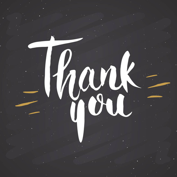 Thank you lettering quote, Hand drawn calligraphic sign. Vector illustration on chalkboard background - Vecteur, image