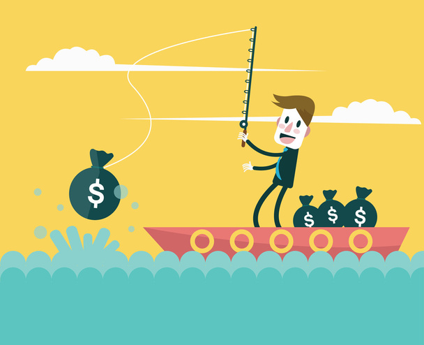 Businessman fishing money. - Vector, Image