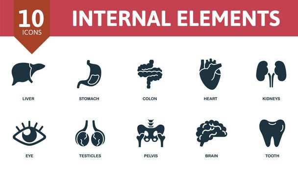 Conjunto de ícones de elementos internos. Contém ícones editáveis tema de órgãos internos, como fígado, cólon, rins e muito mais. - Vetor, Imagem