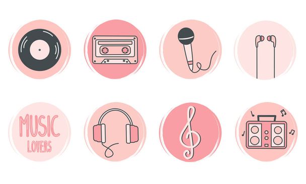 音楽要素とソーシャルメディアのハイライトのためのロゴデザインテンプレート、アイコンやバッジのかわいいベクトルセット - ベクター画像
