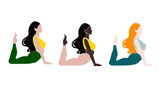Set Giovane ragazza yoga posa. Illustrazione in stile piatto. Ragazza afroamericana - Foto, immagini