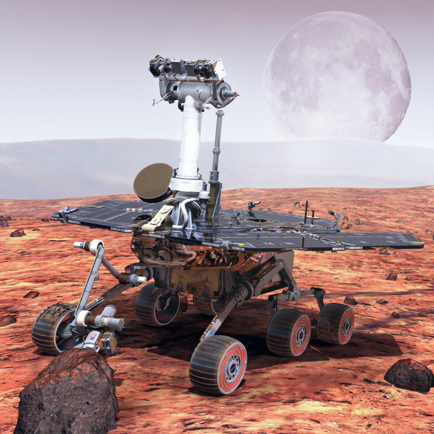 耐久性火星ローバー着陸。 NASA 3Dイラストが装備されたこの画像の要素 - 写真・画像