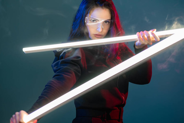 cyberpunk hero futuristic portrait female assassin - Fotó, kép