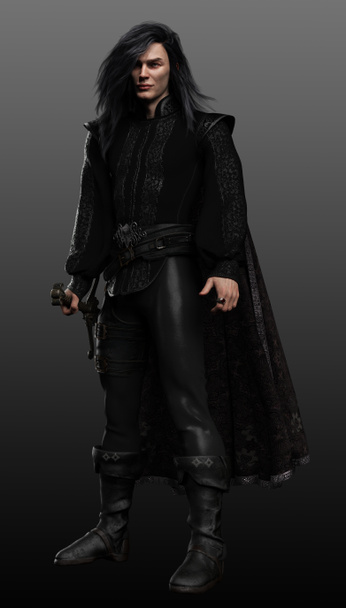 Rey de la fantasía en traje de terciopelo negro, Raven Prince - Foto, Imagen