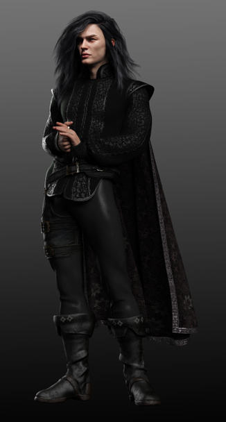 Fantasie Koning in zwart fluweel Outfit, Raven Prince - Foto, afbeelding
