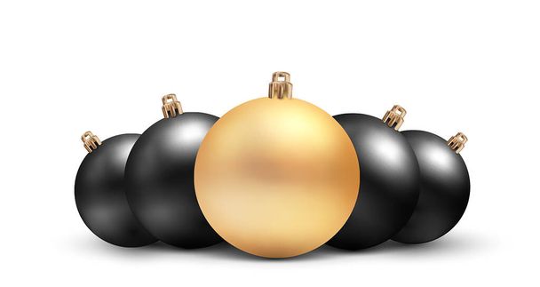 Set of vector Christmas toys in a realistic style. Gold and black balls isolated on white background. Black Friday sale - Vektor, obrázek