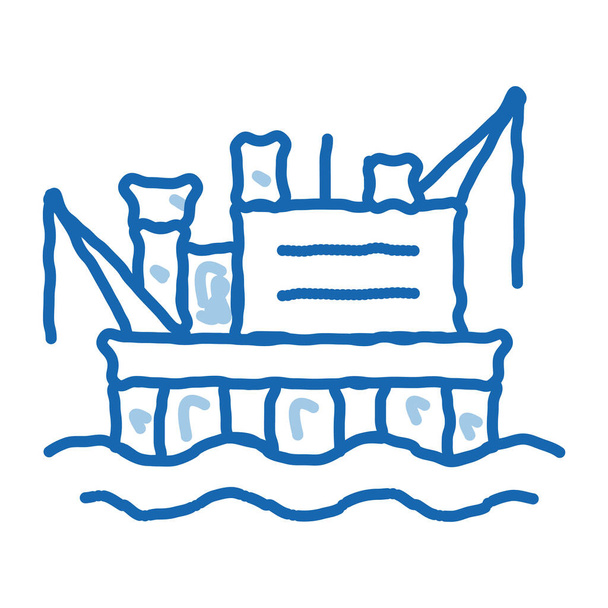 crane on sea station doodle icon hand drawn illustration - Vector, Image